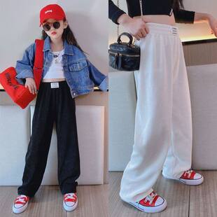 夏季 子中大童休闲长裤 雪尼尔薄款 儿童裤 洋气宽松直筒裤 女童阔腿裤