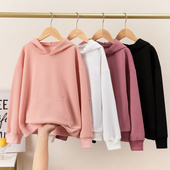 洋气连帽上衣中大童舒适长袖 儿童春秋卫衣男女童纯色百搭秋装 韩版