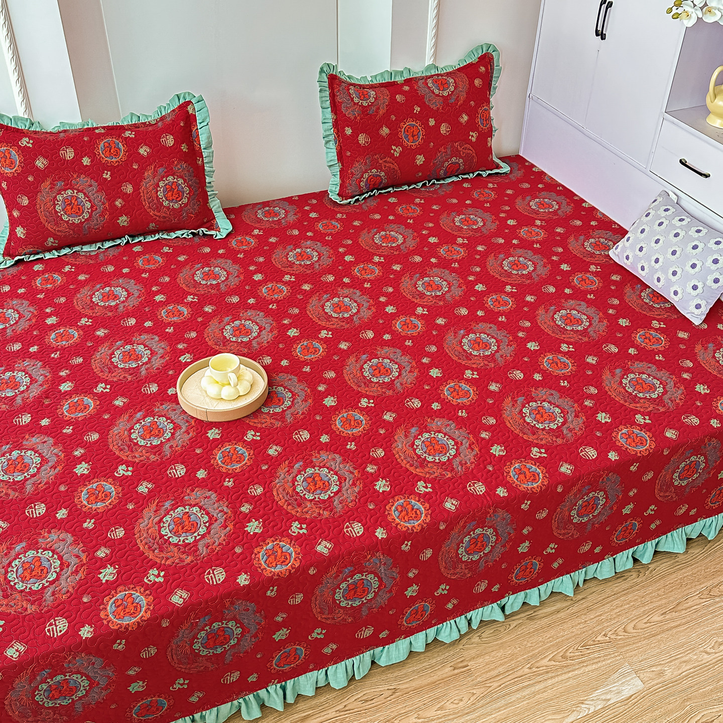 全棉双层纱布榻榻米床盖夹棉炕垫