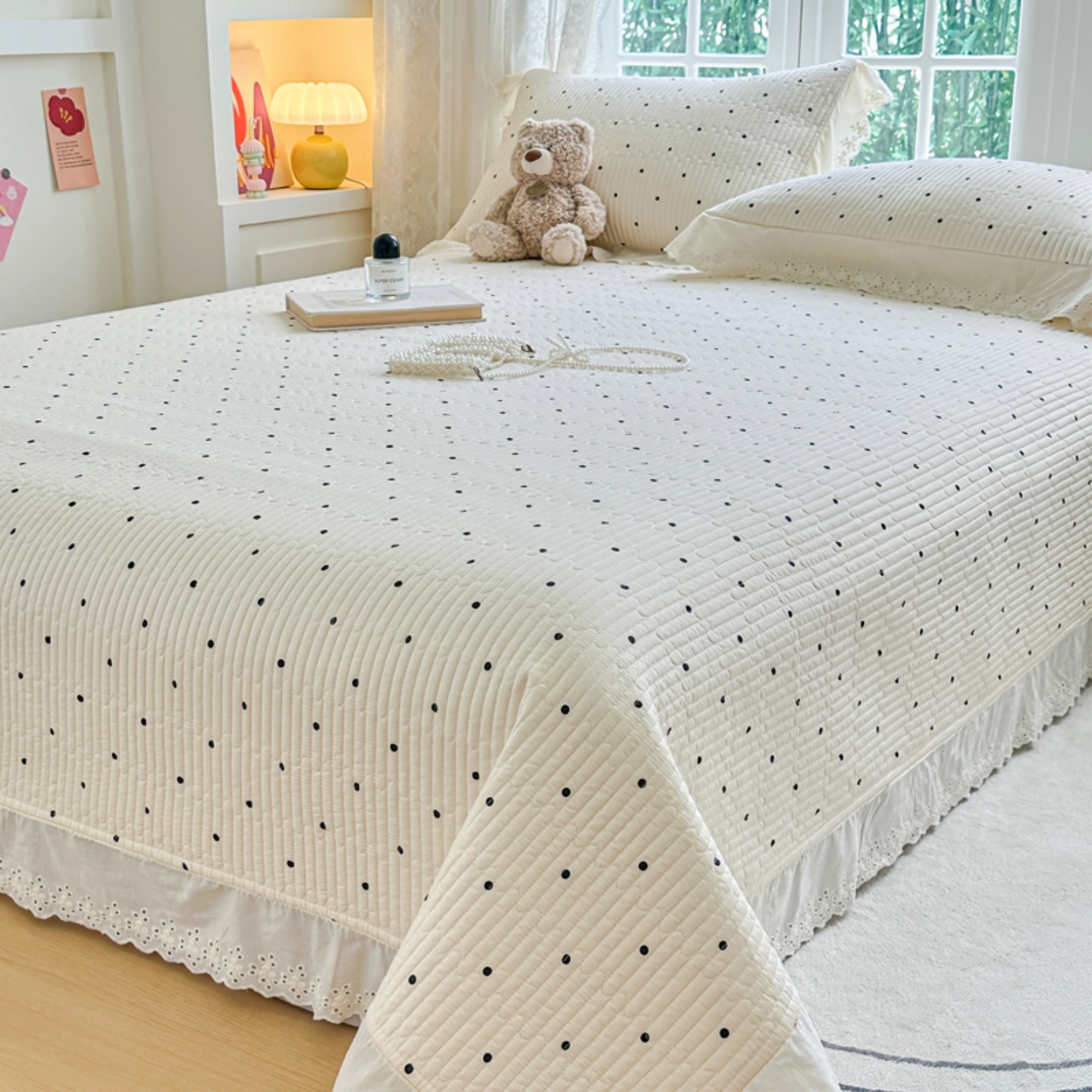 A类母婴纯棉花边床盖四件套夹棉