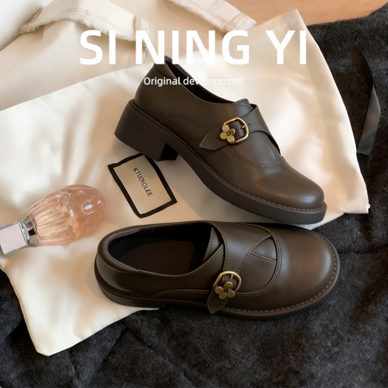 羊皮版~复古皮带扣一脚蹬厚底粗跟乐福鞋单鞋百搭英伦风小皮鞋女,女鞋,深口单鞋,淘宝优惠券,粉丝福利购,淘宝优惠卷