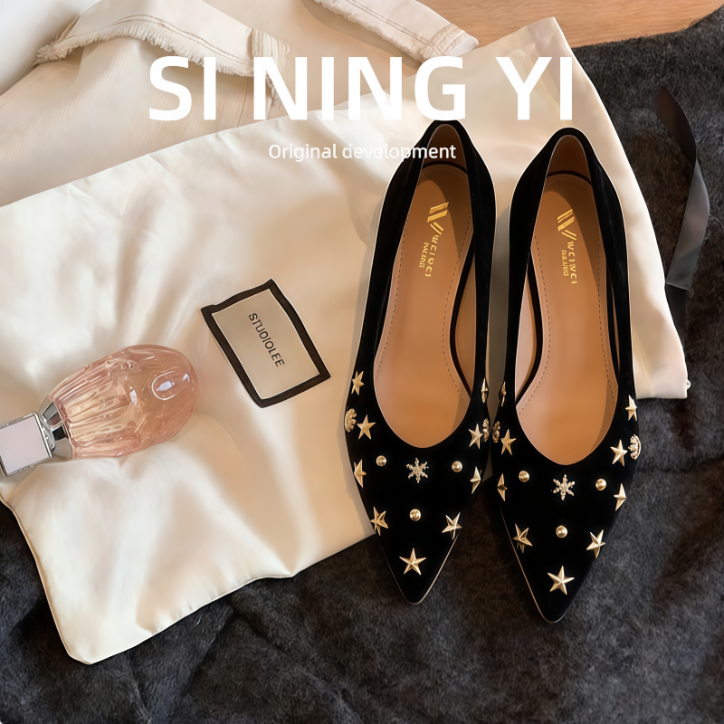 尖头单鞋女平底V口优雅温柔低跟鞋2026新款春法式大码女鞋41到43,女鞋,浅口单鞋,淘宝优惠券,粉丝福利购,淘宝优惠卷