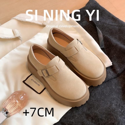 增高7CM勃肯鞋女新款秋冬厚底大棉毛毛鞋绒面外穿灰色防滑棉鞋女