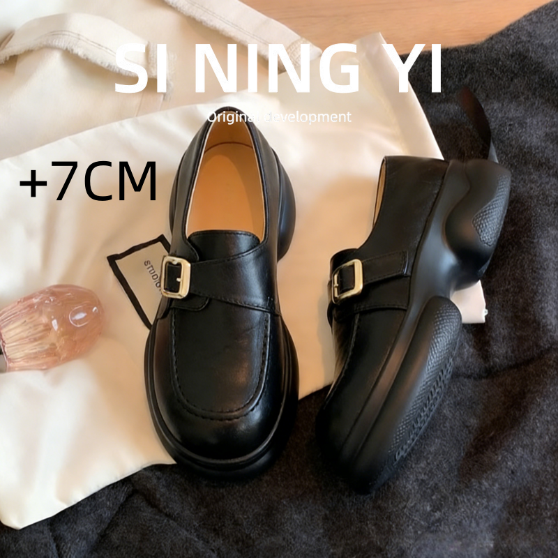 羊皮版~真皮黑色厚底松糕增高乐福鞋女百搭通勤英伦风小皮鞋单鞋,女鞋,深口单鞋,淘宝优惠券,粉丝福利购,淘宝优惠卷