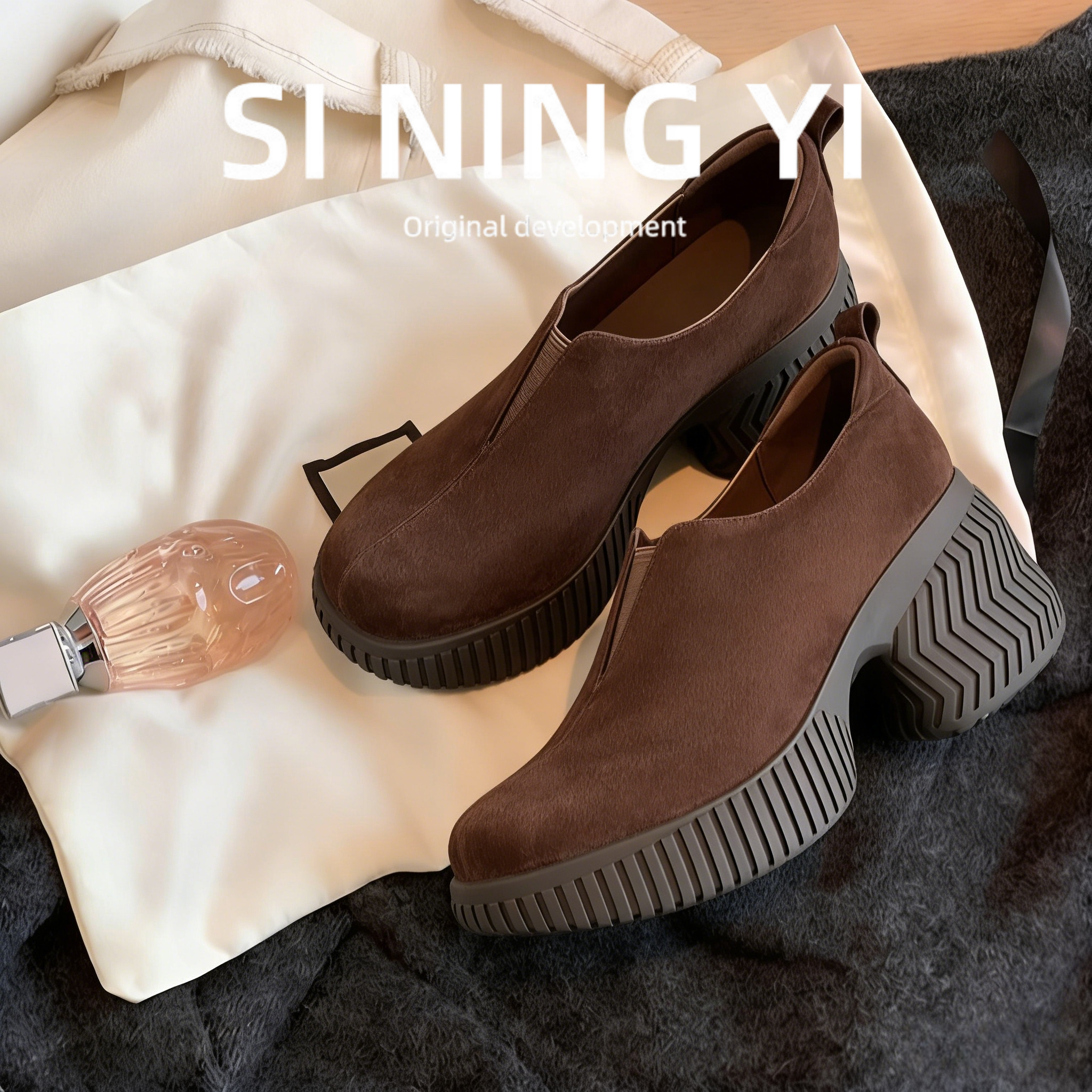 羊皮版~复古圆头一脚蹬厚底单鞋女小个子通勤真皮松紧带深口单鞋,女鞋,浅口单鞋,淘宝优惠券,粉丝福利购,淘宝优惠卷