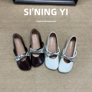 羊皮~复古银色内增高玛丽珍鞋女2026新款猪蹄分趾芭蕾舞鞋浅口鞋