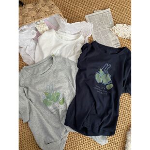 大码女装韩系小清新梨子印花短袖T恤ins夏季小众宽松百搭多色上衣