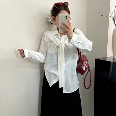 大码V领衬衣通勤上衣女2026春夏季胖mm搭披肩气质休闲衬衫NT1507A