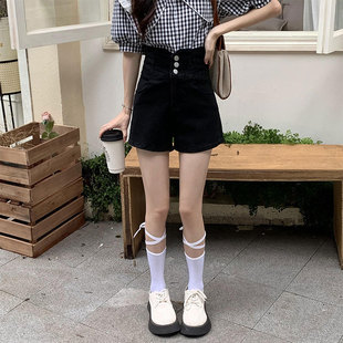 排扣设计超高腰大码牛仔短裤女夏季2026新款弹力修身显瘦直筒热裤