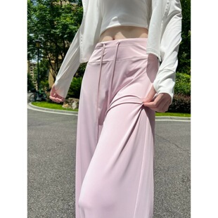 冰丝粉色防晒裤女夏季薄款2026新款高腰显瘦小个子凉凉阔腿运动裤
