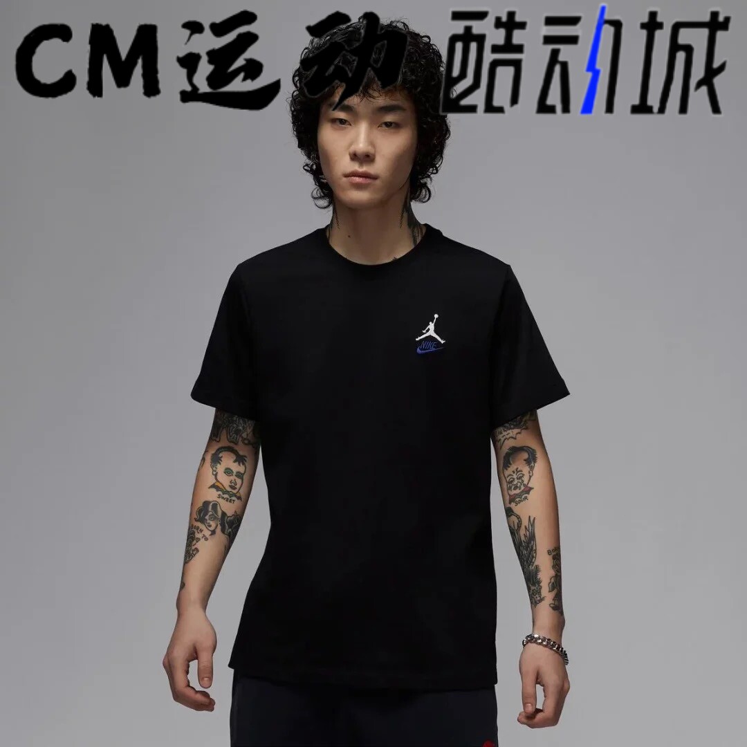酷动城JORDAN男子运动休闲针织纯棉印花套头短袖T恤IB7527-010