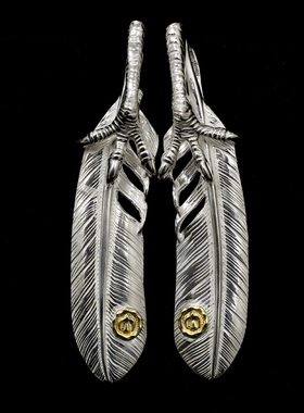 三沐饰家 KEN KIKUCHI 菊地健建 925纯银鹰爪银爪点鹰XL羽毛吊坠