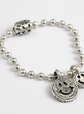 三沐Bill Wall Leather笑脸手链925纯银BWL粗5mm银珠链男潮品