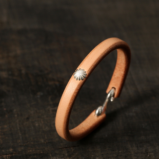 三沐高桥吾郎纯手工制作日本枥木鞍革 925纯银钩菊扣潮男女皮手环