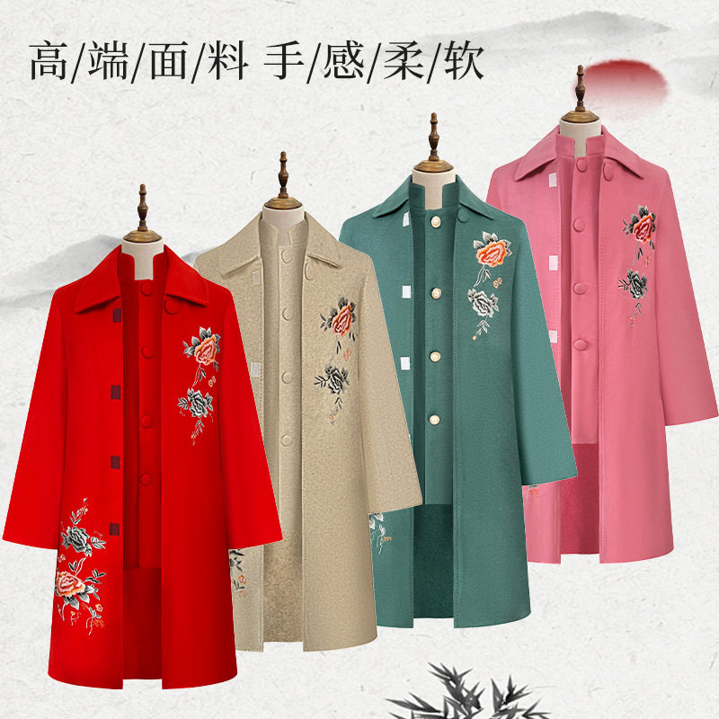 园吉福寿衣女高档全套殡葬白事寿衣羊绒毛呢大衣老人冲喜七件套死