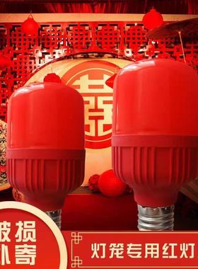 红色led节能灯泡笼灯泡红光 e27螺口5W10W15W灯笼佛像节能灯泡