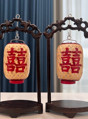 潮汕迷你竹编油纸灯笼中式春节中秋送礼发光创意龙门架家居摆件