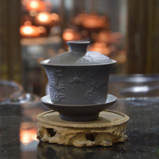 包邮宜兴黑紫砂浮雕龙茶备茶杯潮汕功夫茶具 双色白釉茶杯茶备