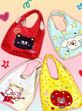可爱卡通插画单肩包ins清新背心包大容量百搭托特包彩绘学生背包