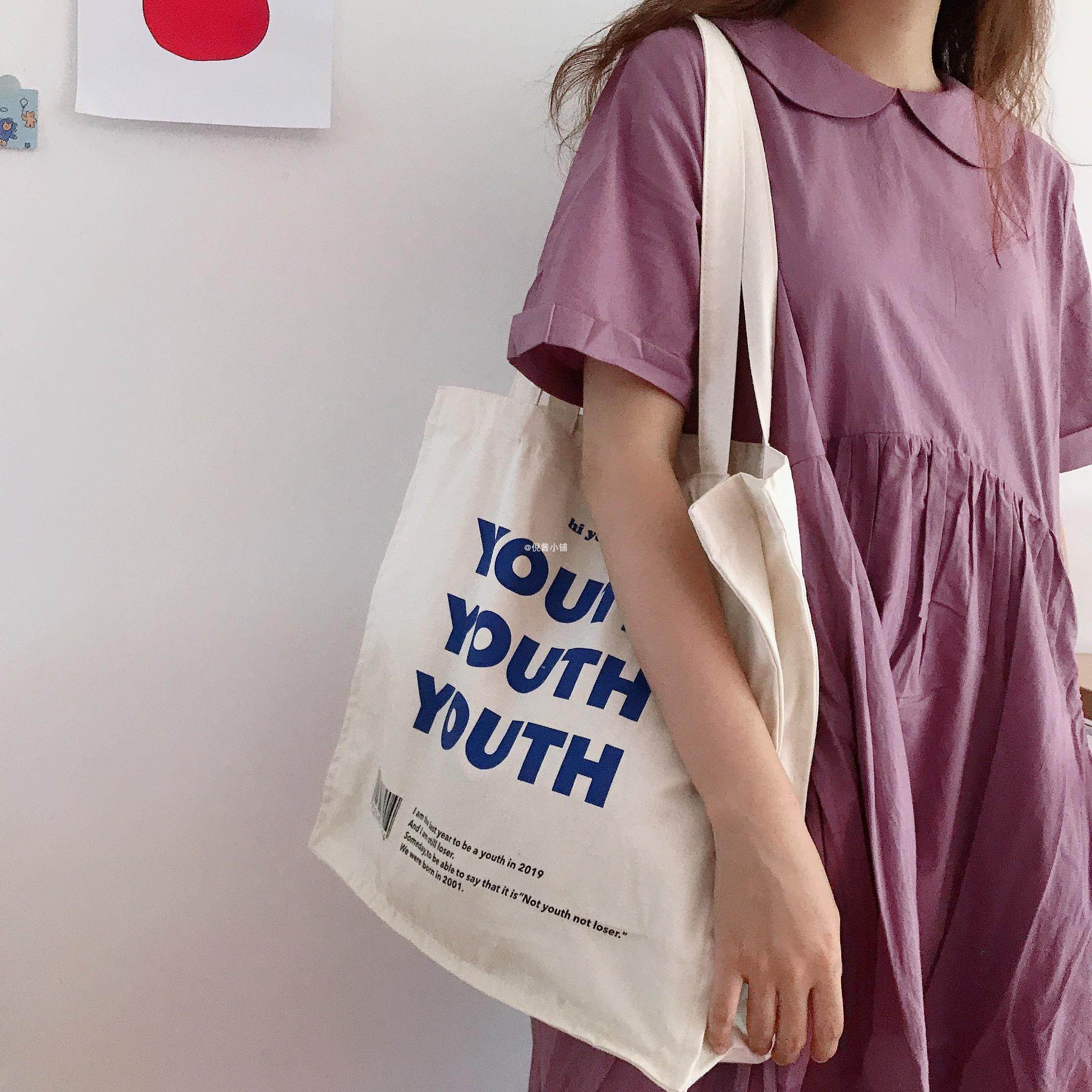 文艺上班韩版原宿ulzzang白色帆布包大气出差结实女单肩大手提袋