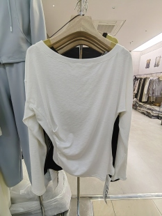 一字领两穿斜肩长袖 时尚 T恤女显瘦腰部褶皱上衣女 新款 2026春季