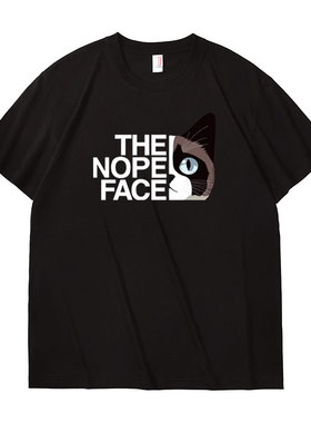 趣味文字短袖创意the nope face恶搞男女情侣装夏季纯棉T恤猫咪