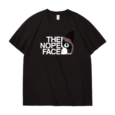 趣味文字短袖创意the nope face恶搞男女情侣装夏季纯棉T恤猫咪