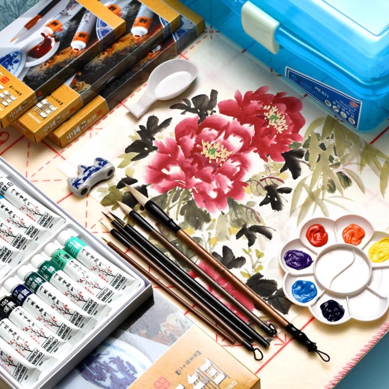 国画颜料水墨画毛笔山水画工具箱