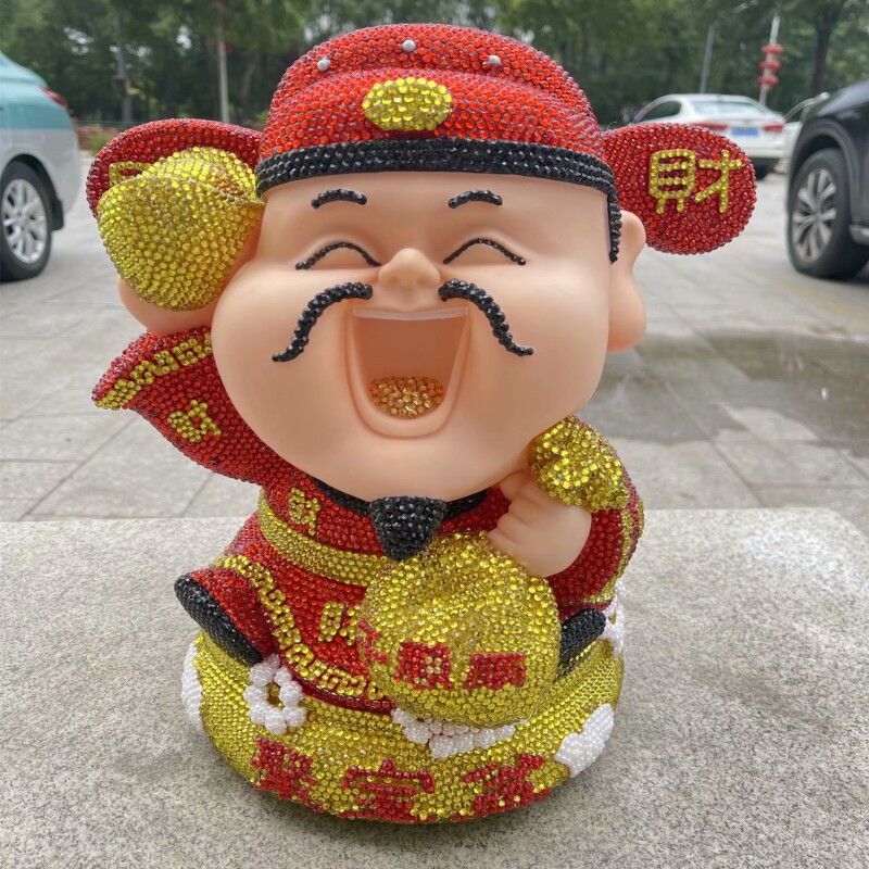 手工贴钻财神爷摆件粘钻存钱罐发财送礼节日送礼品储蓄罐开业旺财