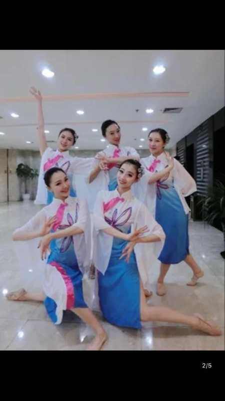 伞舞演出服女2018新款民族舞蹈服装古典舞长裙忆江南群舞舞台伴舞