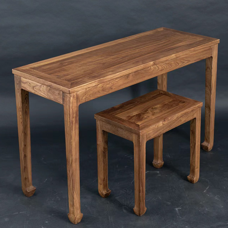 大漆榆木古琴桌凳实木擦生漆榫卯浅缅花色马蹄脚书画桌茶桌初学者