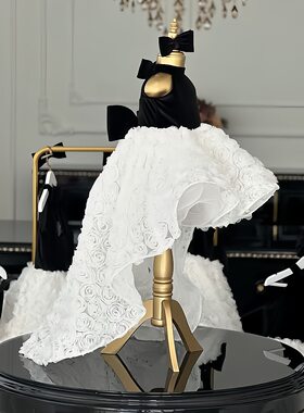 女童生日礼服白色拖尾公主裙高端