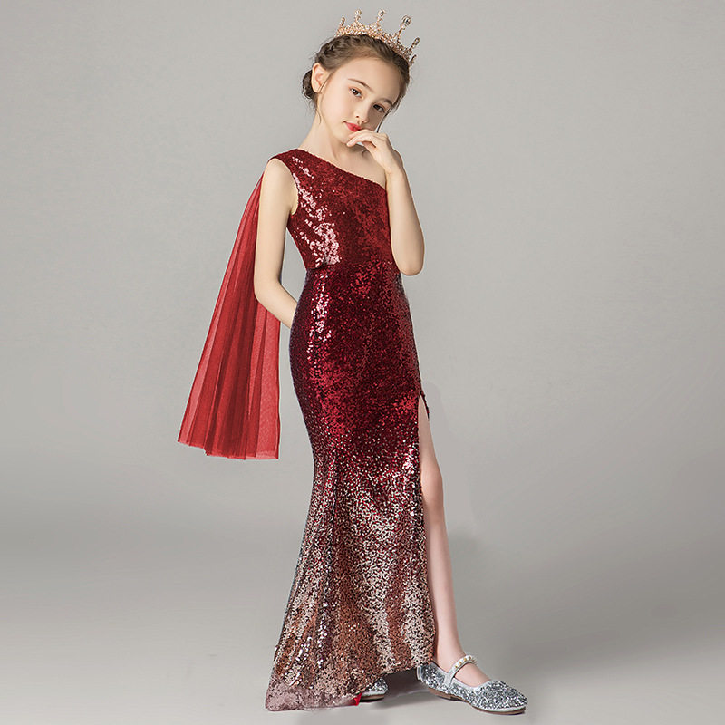 儿童生日礼服亮片鱼尾女童公主裙图片