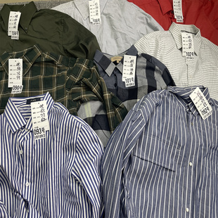 古着vintage阿美咔叽美式 204 原宿男女复古格子条横纯色棉衬衫
