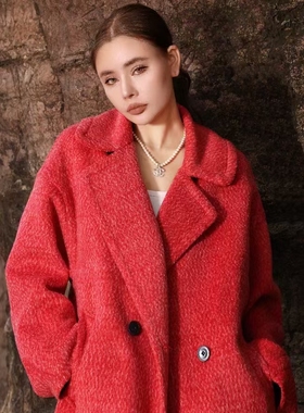 M家同款高级感泰迪毛呢外套女长款羊毛呢大衣3235