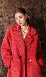 M家同款高级感泰迪毛呢外套女长款羊毛呢大衣3235