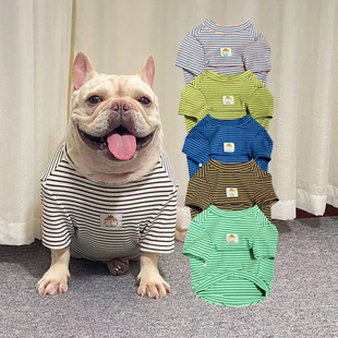 宠物狗狗条纹打底衫 磨毛弹力内搭衣服法斗巴哥卫衣保暖加厚 秋冬季