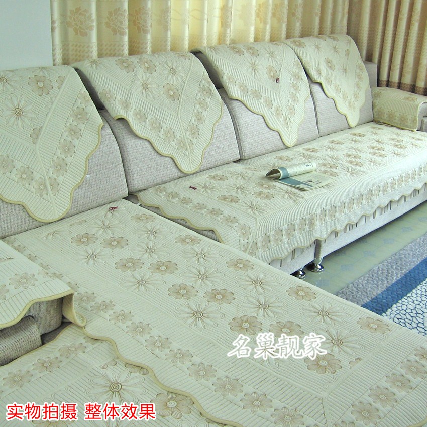 欧式简约绗缝全棉皮沙发垫 布艺沙发坐垫加厚防滑沙发套巾飘窗垫