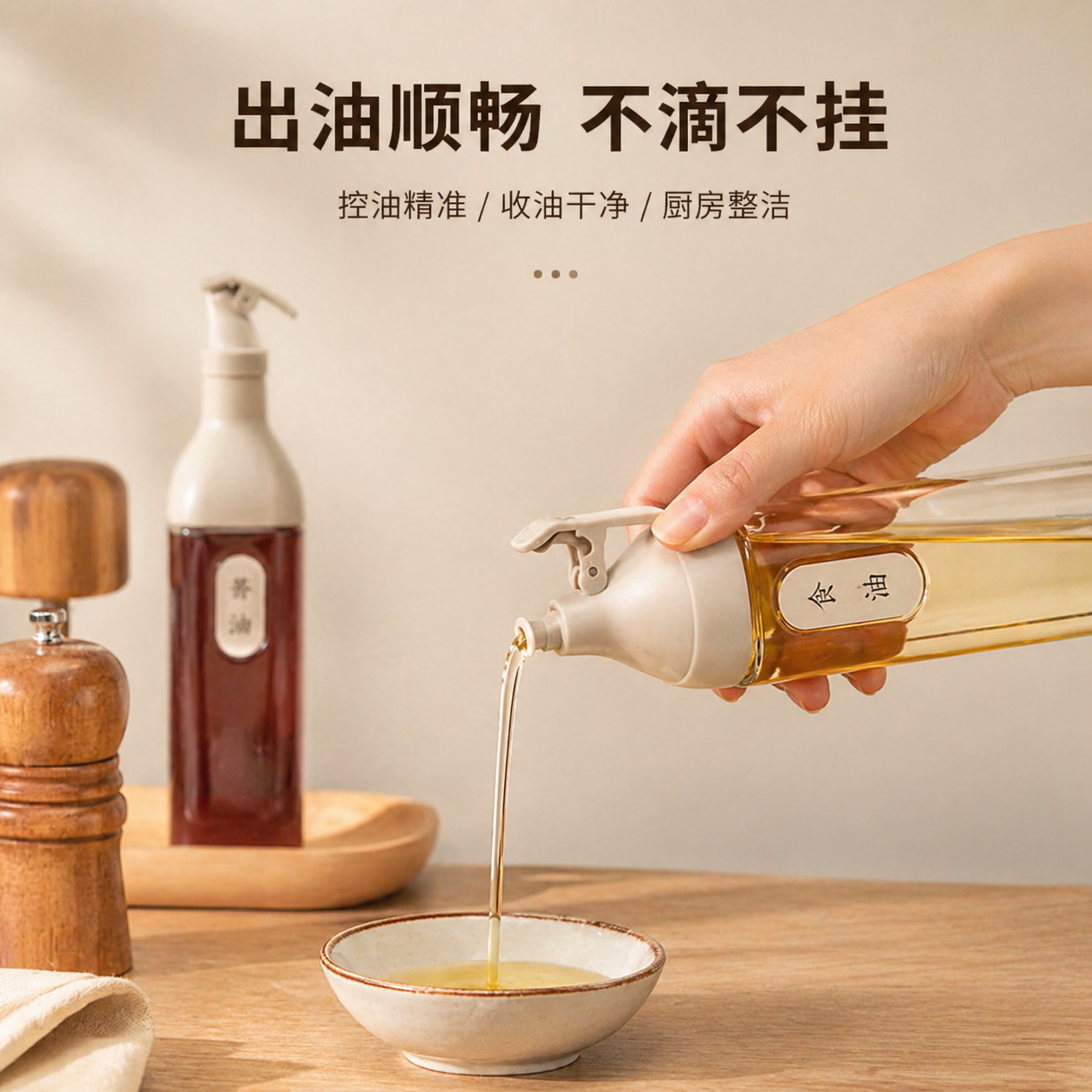 油瓶不挂油家用厨房酱油醋调料瓶装油的容器大号玻璃油壶防漏油罐