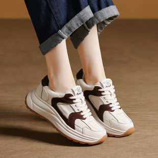 百搭拼色复古休闲阿甘鞋 春秋小白鞋 女2025新款 头层牛皮软底德训鞋