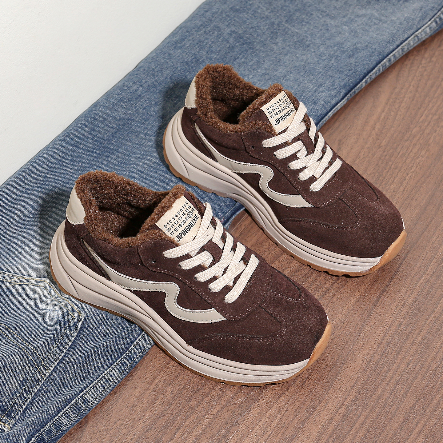 【防水牛皮】运动鞋女羊毛保暖阿甘棉鞋2025冬季新休闲德训老爹鞋