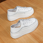 真皮厚底板鞋 子 ins潮百搭小众韩系休闲小白鞋 女秋2025新款 春秋季