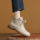 头层牛皮冬季加绒马丁靴女短靴系带软底舒适平底妈妈鞋切尔西单靴