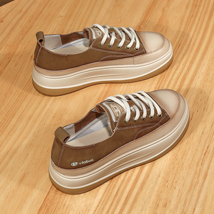 真皮复古小白鞋女轻便软底女士时尚拼色休闲板鞋厚底百搭舒适女鞋