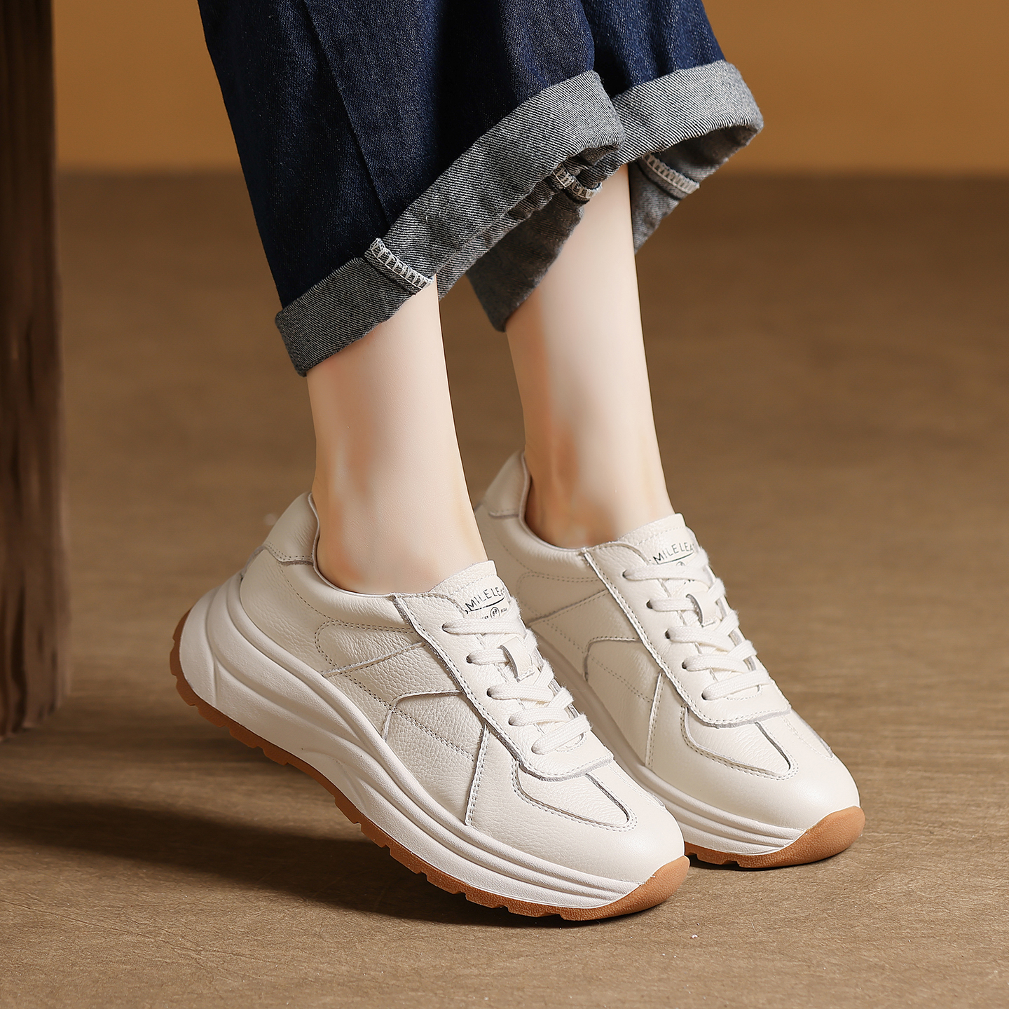 头层牛皮厚底增高老爹鞋