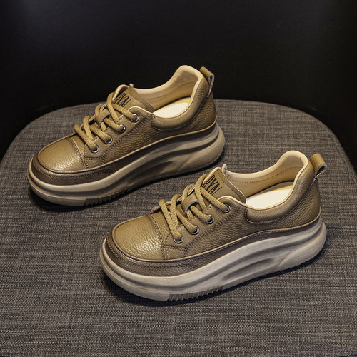 头层牛皮复古厚底低帮老爹鞋