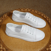 女夏透气2025新款 平底休闲韩版 板鞋 头层牛皮镂空小白鞋 两穿单鞋 女