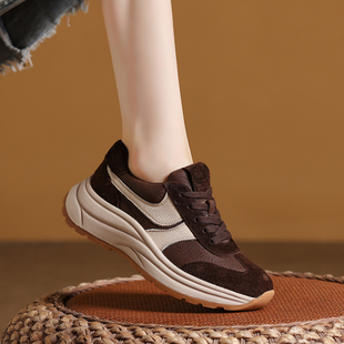 头层牛皮复古老爹鞋子女2026百搭防滑运动休闲女鞋厚底女款阿甘鞋