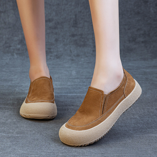 英伦风小皮鞋 头层牛皮复古一脚蹬乐福鞋 显脚小单鞋 女春秋季 女 新款