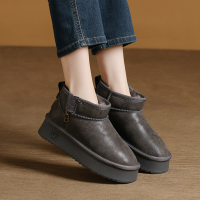 防滑增高厚底真皮雪地靴